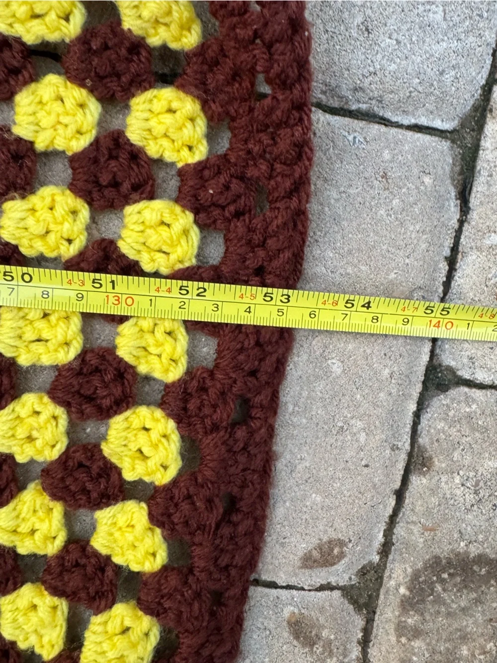 Handmade Crochet Granny Square Throw Blanket – Brown & Yellow – Approx. 50” x 50